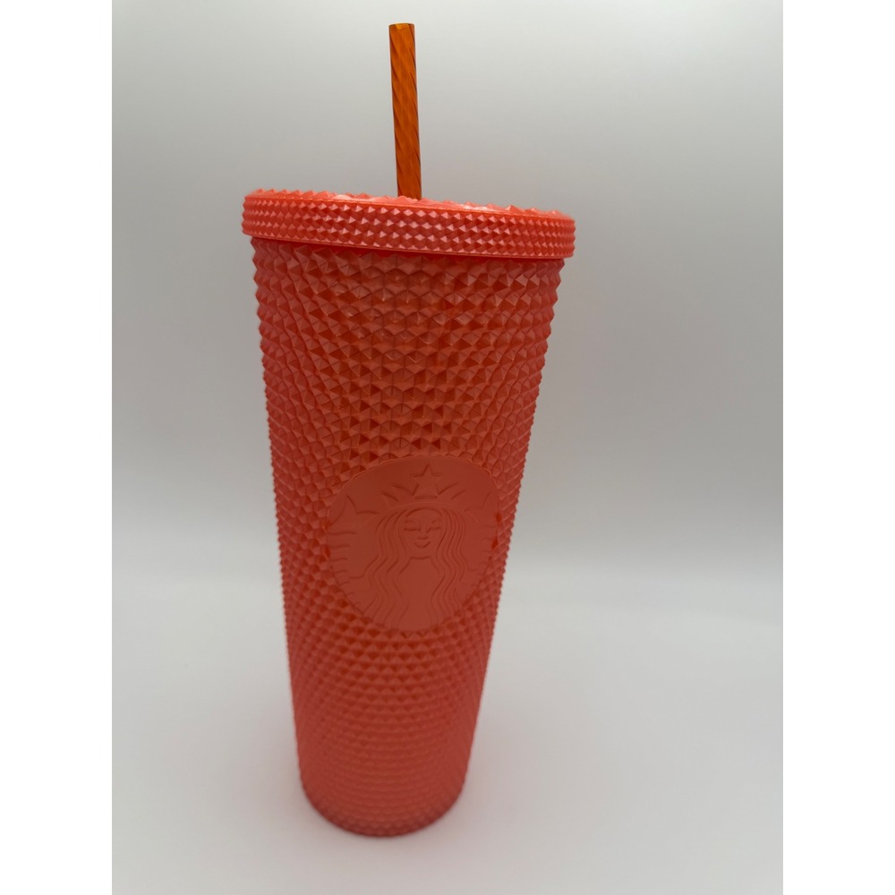2021 Starbucks Coral Studded Cold Cup Tumbler 24 oz New With Straw